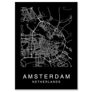 Custom Map Wall Art Print Poster 3 Pieces City Map Street Black & White