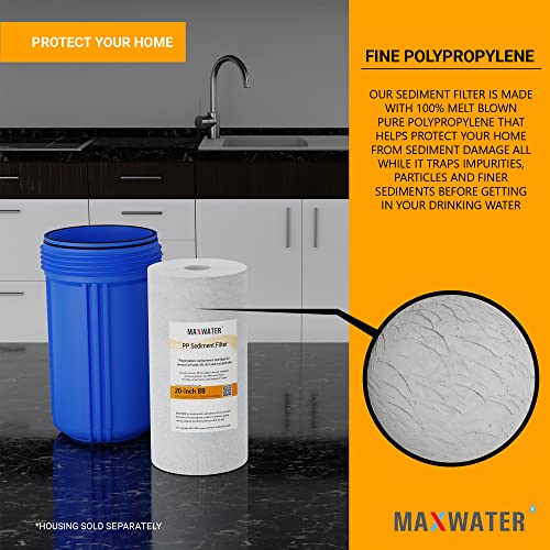 Max Water 5 Micron 10 inch x 4.5 inch Whole House Melt-Blown Polypropylene Sediment Water Filter Replacement Cartridge (Pack of 20)