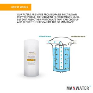 Max Water 5 Micron 10 inch x 4.5 inch Whole House Melt-Blown Polypropylene Sediment Water Filter Replacement Cartridge (Pack of 20)