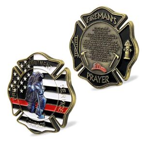 st. florian patron saint of firefighter prayer coin thin red line us flag challenge coin