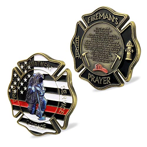 St. Florian Patron Saint of Firefighter Prayer Coin Thin Red Line US Flag Challenge Coin