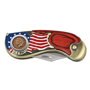 American Flag Coin Pocket Knife with Indian Head Penny | 3-inch Stainless Steel Blade | Genuine United States Coin | Collectible | Certificate of Authenticity