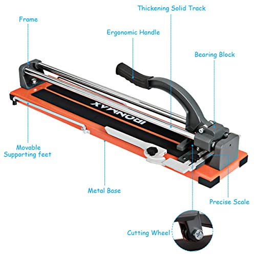 Goplus 24 Inch Tile Cutter, Professional Manual Tile Cutter for Ceramic, Porcelain Tiles, Floor Tile Cutter with Tungsten Carbide Cutting Wheel, Ergonomic Handle, Anti-skid Feet & Removable Scale