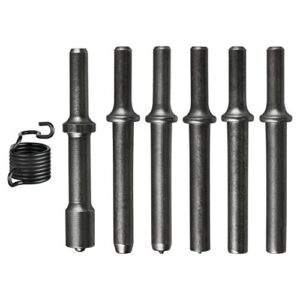 7 pcs air hammer bits accessories 0.401 shank heavy duty smoothing pneumatic air rivet hammer chisel high carbon steel bits extended length tools kit with spring