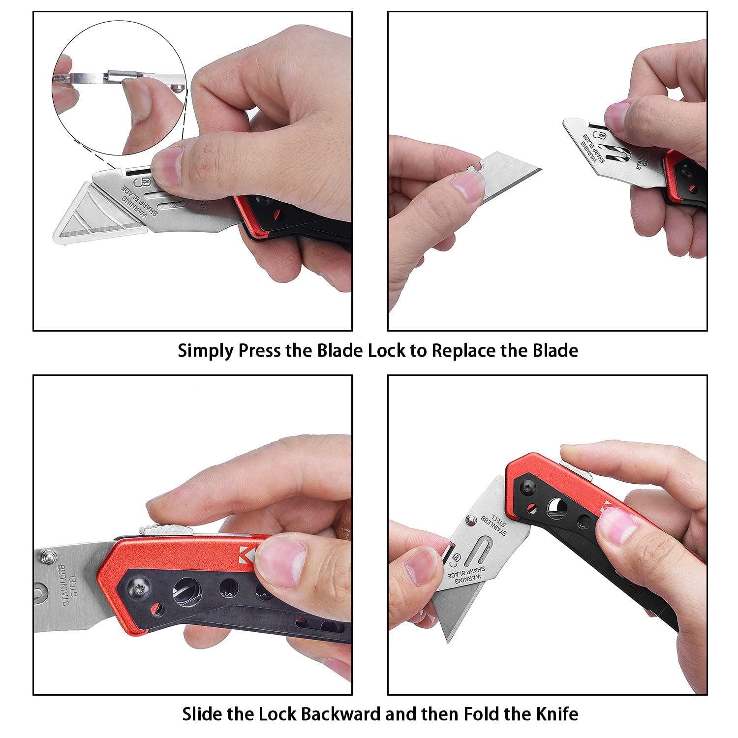 edcfans Folding Pocket Utility Knife Box Cutter with Flat Head and Phillips Screwdriver, Razor Knife with Quick Change Blades Lock Back Design (10 Blades), Stainless Steel