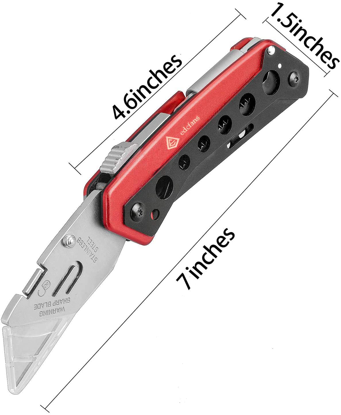 edcfans Folding Pocket Utility Knife Box Cutter with Flat Head and Phillips Screwdriver, Razor Knife with Quick Change Blades Lock Back Design (10 Blades), Stainless Steel