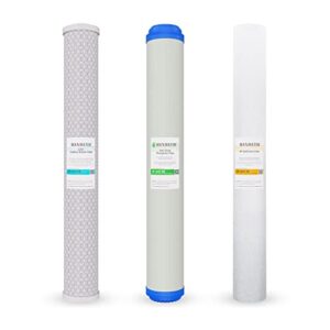 20" slim blue whole house whole house anti scale filter set - 20" x 2.5" polypropylene sediment, phosphate anti-scale, cto carbon block water filter pack, total of 3 filters