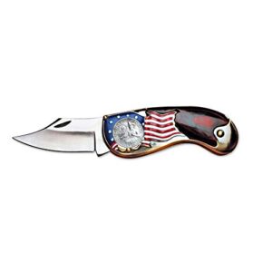 american flag coin pocket knife with bicentennial washington quarter| 3-inch stainless steel blade | genuine united states coin | collectible | certificate of authenticity