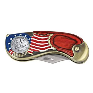 American Flag Coin Pocket Knife with Bicentennial Washington Quarter| 3-inch Stainless Steel Blade | Genuine United States Coin | Collectible | Certificate of Authenticity