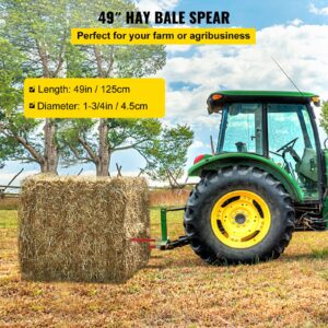 Mophorn Hay Spear 49" Bale Spear 4500 lbs Capacity, Bale Spike Quick Attach Square Hay Bale Spears 1 3/4" wide, Red Coated Bale Forks, Bale Hay Spike with Hex Nut & Sleeve for Buckets Tractors Loaders