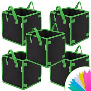 vivosun 5 pack 5 gallon square grow bags, thick nonwoven cubic fabric pots with handles for indoor and outdoor gardening