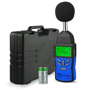 precision sound level meter, btmeter digital decibel tester for 30~130 db noise volume measurement with a/c fast/slow weighting, large backlight display bt-882a decibel reader