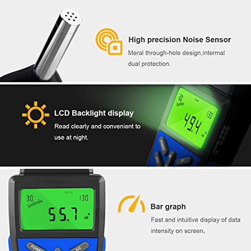 Precision Sound Level Meter, BTMETER Digital Decibel Tester for 30~130 dB Noise Volume Measurement with A/C Fast/Slow Weighting, Large Backlight Display BT-882A Decibel Reader