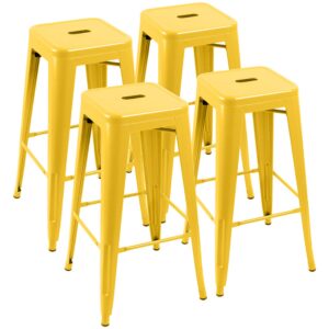 furniwell 30 inches metal bar stools high backless tolix indoor-outdoor stackable barstool with square counter seat set of 4 (yellow)