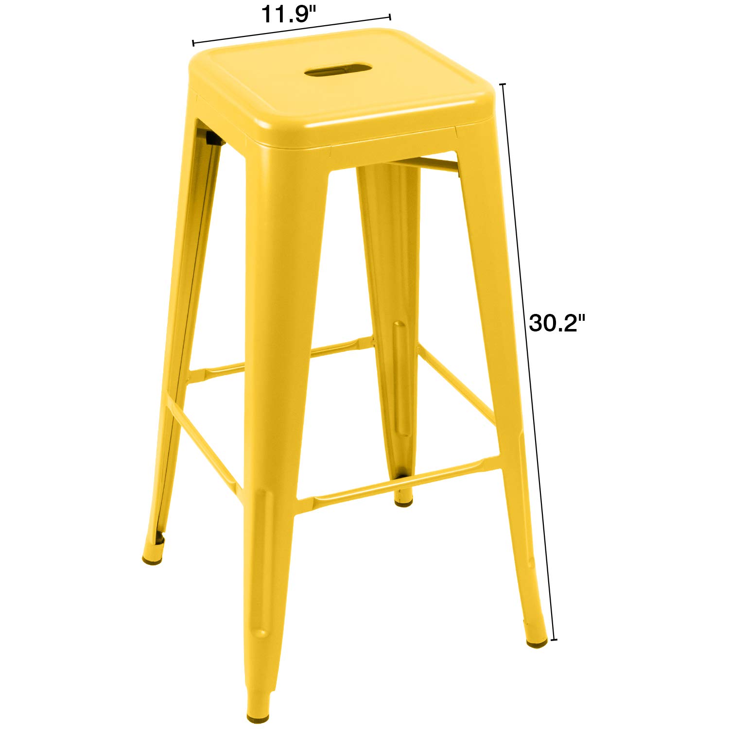 Furniwell 30 Inches Metal Bar Stools High Backless Tolix Indoor-Outdoor Stackable Barstool with Square Counter Seat Set of 4 (Yellow)