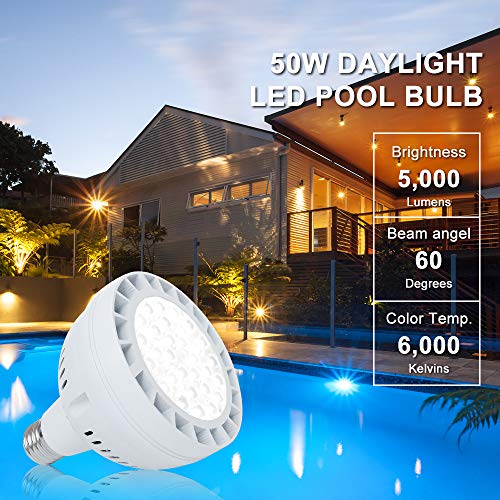 50W LED Pool Light for Inground Swimming Pool, 120V 5000LM Daylight Swimming Pool LED Light Bulb Replacement for 300-800W Traditional Bulb, Fit in for Pentair and Hayward Pool Light Fixtures