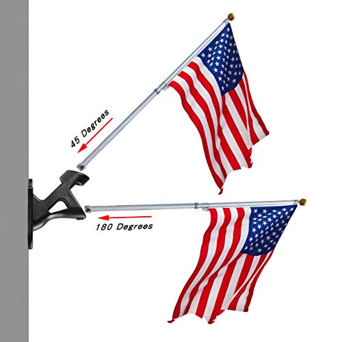 Geek Cheers 304 Stainless Steel Flag Pole Holder, Heavy Duty Flag Pole Bracket for 1.02 inch Flag Pole with 2 Positions Wall Mount, Blad Drill Bit Included Rust Free Flag Pole Mount Black