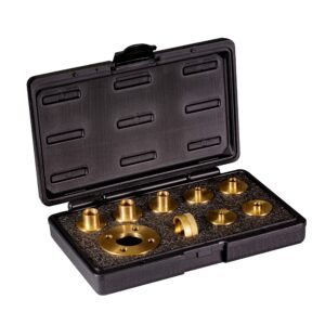 powertec 71220 10 piece solid brass template guide kit with adaptor | cnc precision ground | router guide for templates | includes 7 router guides and 2 lock nuts and adaptor