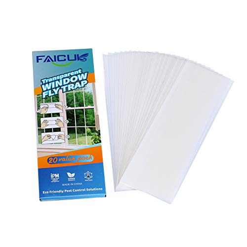 Faicuk 20-Pack Clear Window Fly Traps Sticky Fly Strip for Indoor Houseflies Nontoxic and Pesticide-Free