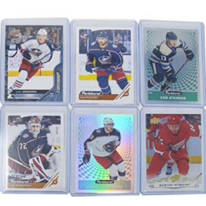 Columbus Blue Jackets Cards: Cam Atkinson, Pierre-Luc Dubois, Oliver Bjorkstrand, Gustav Nyquist, Joonas Korpisalo ASSORTED Hockey Trading Card and Wristbands Bundle