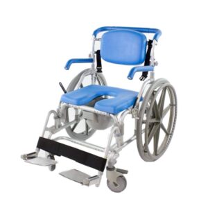 bariatric shower/commode/transport chair, heavy duty 600lb capacity, padded, retractable arm and foot rests. self-propel wheels. maxibathe professional shower chair