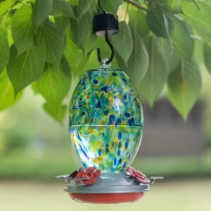 Muse Garden Hummingbird Feeders for Outdoors Hanging, Blown Glass Feeder - Gifts for Mom, Garden Backyard Decor, Unique Idea Women Mothers Day, 27OZ, Starry Night.