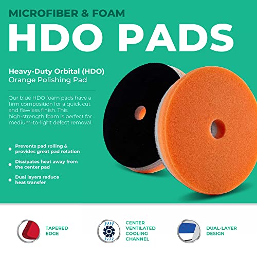 HDO Foam Orange Polisher Buffer Pads (1 Pack, 5.5”)- Premium Heavy Duty Orbital Polishing Pads for Cars - Dense Foam Polishing Pads for Car Polishing Kit - Car Buffer Pads w/Tapered Edge