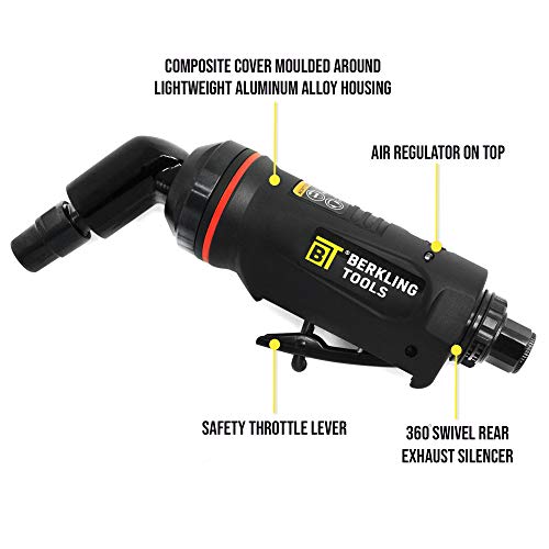 Berkling Tools 1/4" Air Die Grinder Professional Grade Heavy Duty with Variable Speed Control (Angle, 115 Degree)