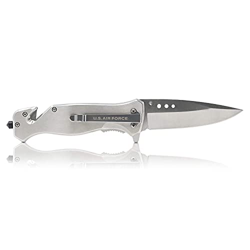 Military Gift Shop Air Force Folding Elite Tactical Knife - Air Force Rescue Knife (SILVER)