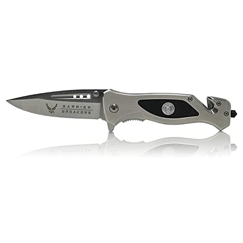 Military Gift Shop Air Force Folding Elite Tactical Knife - Air Force Rescue Knife (SILVER)