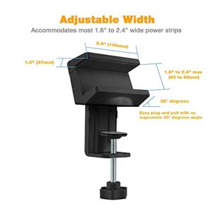 AVLT Power Strip Desk Mount - Desk Clamp Power Strip Holder - Power Strip Clamp Mount - Fits Power Strip Width Between 1.6" to 2.4" - for Desk Edge, Work Bench, Spinal Condition - Black