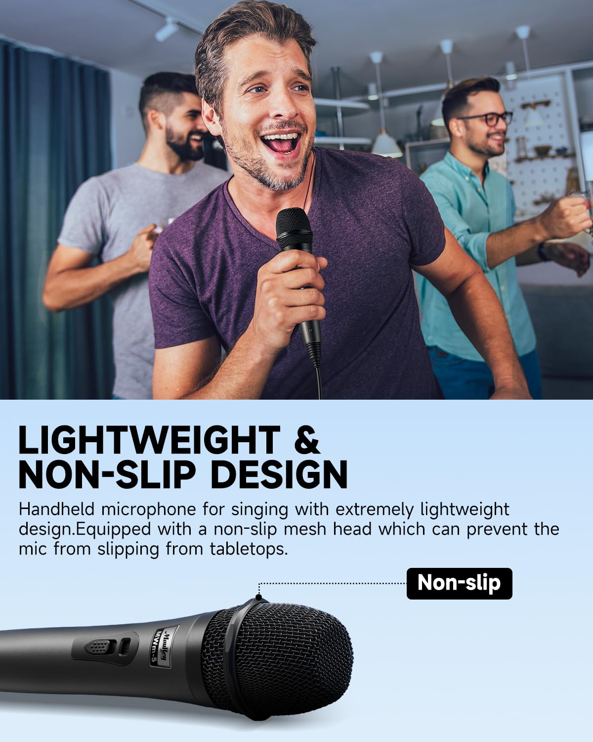 Moukey Karaoke Microphone, Dynamic Microphone with 13 ft Cable, Metal Handheld Cardioid Wired Mic, XLR Microphone for Singing/Stage/Chrismas,Compatible w/Karaoke Machine/PA System/Amp/Mixer, Grey