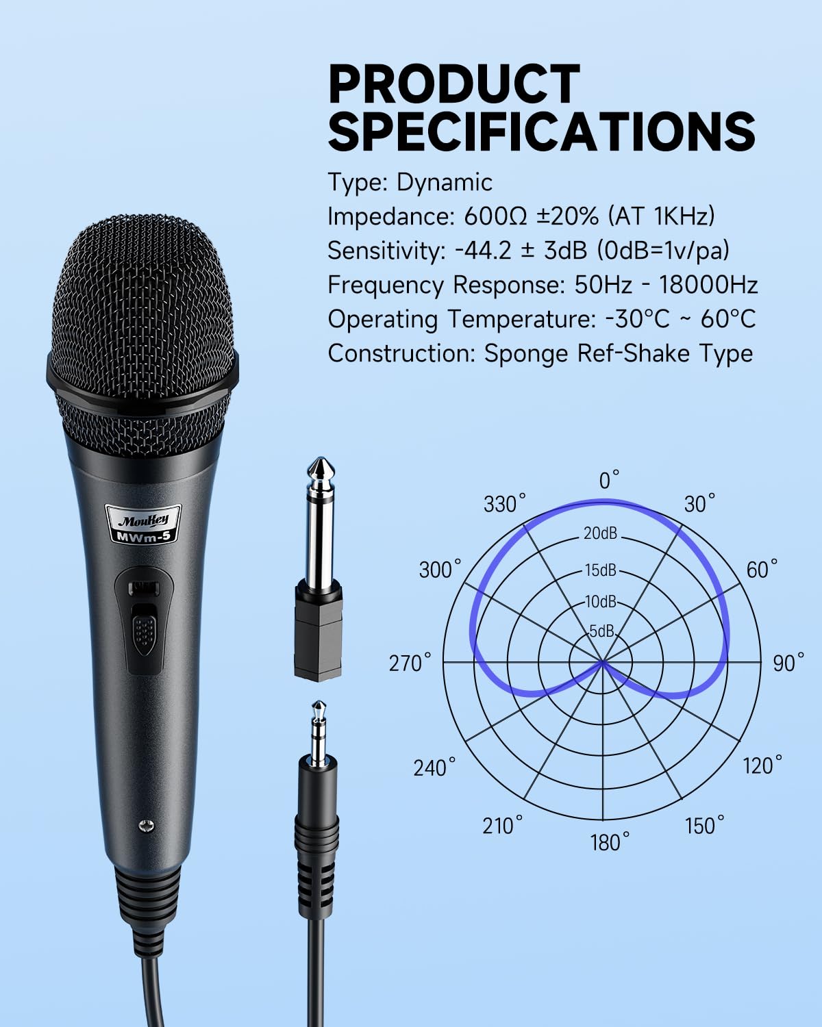 Moukey Karaoke Microphone, Dynamic Microphone with 13 ft Cable, Metal Handheld Cardioid Wired Mic, XLR Microphone for Singing/Stage/Chrismas,Compatible w/Karaoke Machine/PA System/Amp/Mixer, Grey