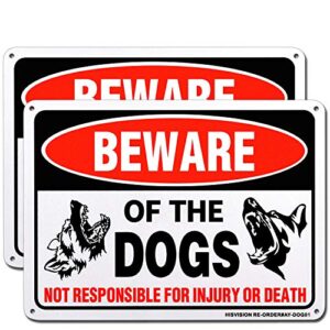 beware of dog sign, 2 pack 10"x 7" rust free .40 aluminum, uv printed- professional graphics- easy to mount- indoor or outdoor use- beware of dog warning signs for home and business