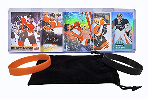 Philadelphia Flyers Cards: Claude Giroux, Sean Couturier, Jakub Voracek, Travis Konecny, Carter Hart OR Brian Elliott ASSORTED Hockey Trading Card and Wristbands Bundle