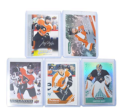 Philadelphia Flyers Cards: Claude Giroux, Sean Couturier, Jakub Voracek, Travis Konecny, Carter Hart OR Brian Elliott ASSORTED Hockey Trading Card and Wristbands Bundle