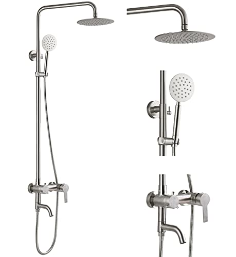 gotonovo Shower Faucet Sets SUS 304 Stainless Steel Rain Shower System 3 Triple Function with 8" Rain Shower Head Adjustable Handheld Shower Spray Brushed Nickel …