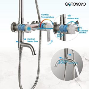 gotonovo Shower Faucet Sets SUS 304 Stainless Steel Rain Shower System 3 Triple Function with 8" Rain Shower Head Adjustable Handheld Shower Spray Brushed Nickel …