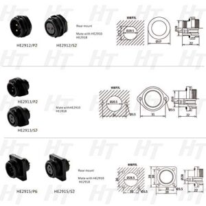 HangTon HE29 16 Pin Plastic Waterproof Connector Male Female Right-Angle Wire Cable Plug + Panel Socket Threaded Outdoor Industrial Electrical Power Circular
