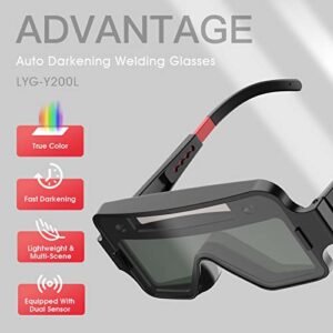 YESWELDER True Color Solar Powered Auto Darkening Welding Goggles, 2 Sensors Welder Glasses for TIG MIG MMA Plasma