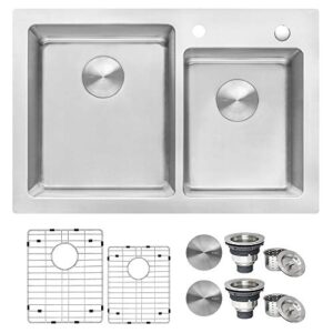 ruvati 33 x 22 inch drop-in topmount kitchen sink 16 gauge stainless steel 60/40 double bowl - rvm5166