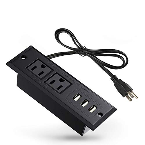 Conference Recessed Power Strip Socket with USB Ports,Table Power Strip,Desktop Charging Station with 2-Outlets and 3 USB Ports(Max 3.5A)