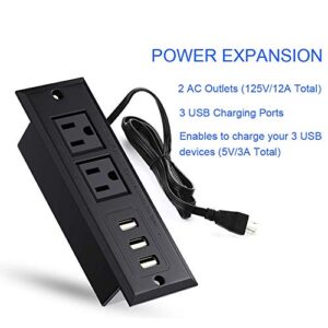 Conference Recessed Power Strip Socket with USB Ports,Table Power Strip,Desktop Charging Station with 2-Outlets and 3 USB Ports(Max 3.5A)