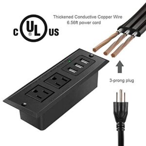 Conference Recessed Power Strip Socket with USB Ports,Table Power Strip,Desktop Charging Station with 2-Outlets and 3 USB Ports(Max 3.5A)