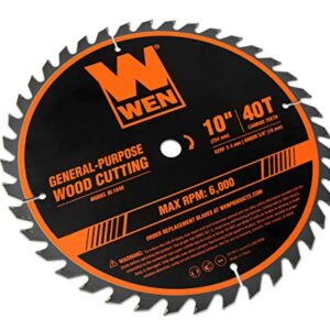 WEN BL1040 10-Inch 40-Tooth Carbide-Tipped Professional Woodworking Saw Blade for Miter Saws and Table Saws