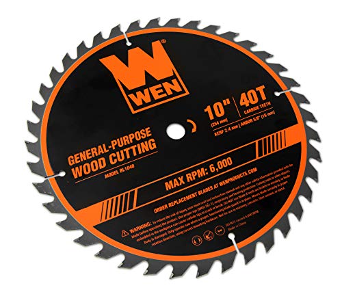 WEN BL1040 10-Inch 40-Tooth Carbide-Tipped Professional Woodworking Saw Blade for Miter Saws and Table Saws