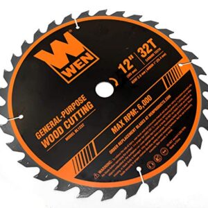 WEN BL1232-2 12-Inch 32-Tooth and 80-Tooth Carbide-Tipped Professional Woodworking Saw Blade Set, Two Pack