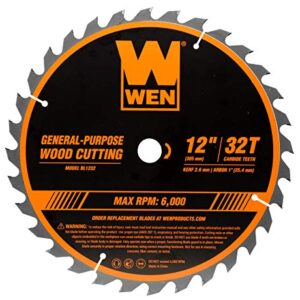 WEN BL1232-2 12-Inch 32-Tooth and 80-Tooth Carbide-Tipped Professional Woodworking Saw Blade Set, Two Pack