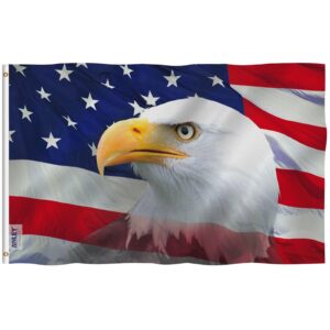anley fly breeze 3x5 feet us bald eagle decorative flag - vivid color and fade proof - canvas header and double stitched - patriotic bald eagle flags polyester with brass grommets 3 x 5 ft