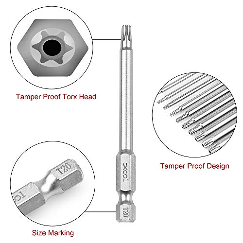 Screwdriver Bit Set Torx, 11 Pcs 1/4 Inch Hex Shank T6-T40 Magnetic S2 Steel Torx Security Head Screwdriver Drill Set Bits with Case (3 Inch Length)